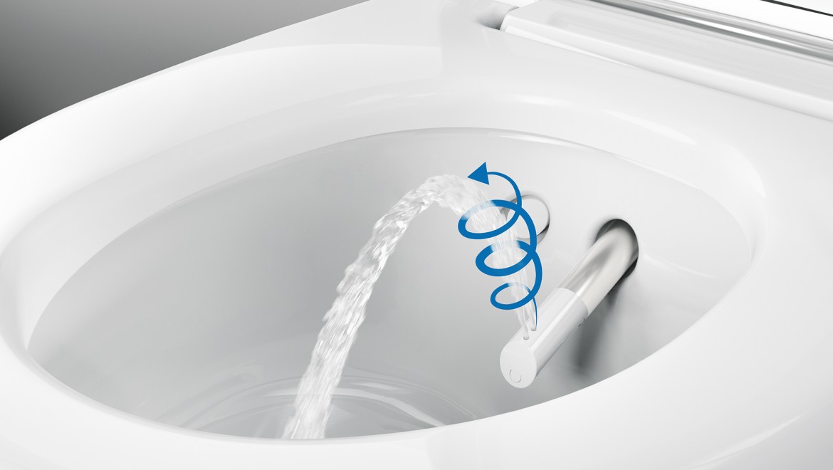 Tecnologia di lavaggio WhirlSpray di Geberit AquaClean Mera